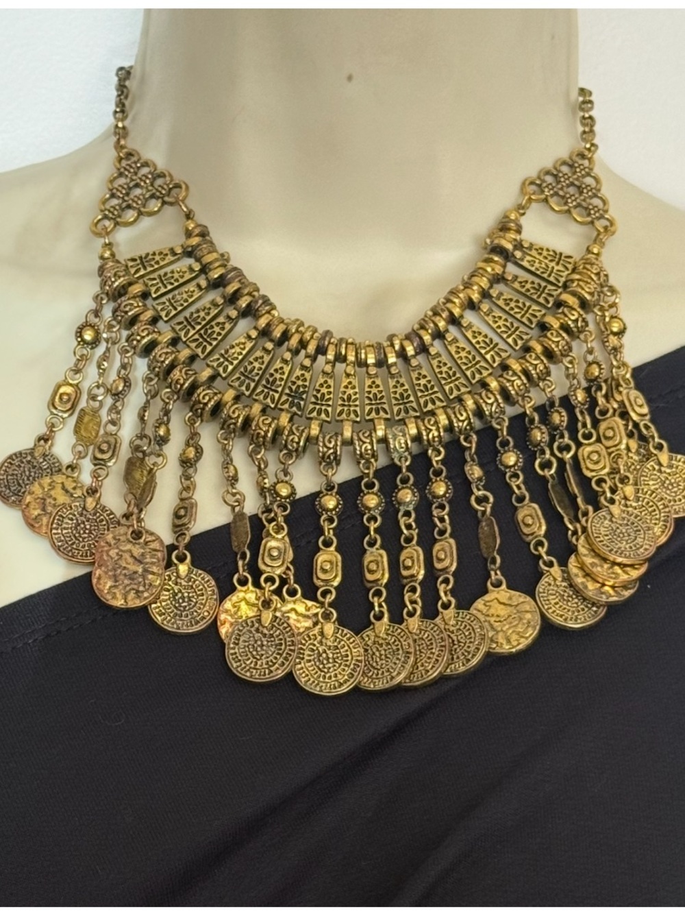 Ethnic Gypsy Bohemian Gold Coin Necklace